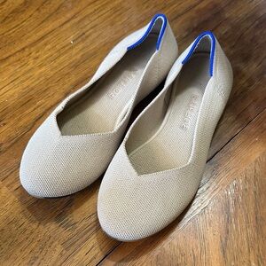 Rothy's Beige Knit Slip-On Flats with Blue Trim